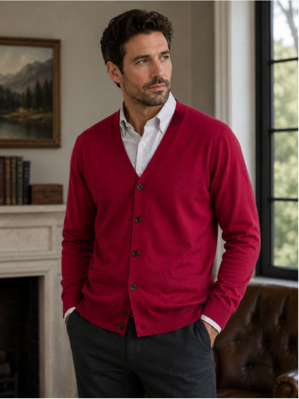 ROUNDTREE & YORKE Red Cardigan Sweater Men's Size L